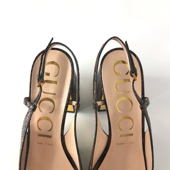 Gucci Baby Horsebit Snake Emboss Slingback Platform Heel Pumps 39 - Picture 4 of 8